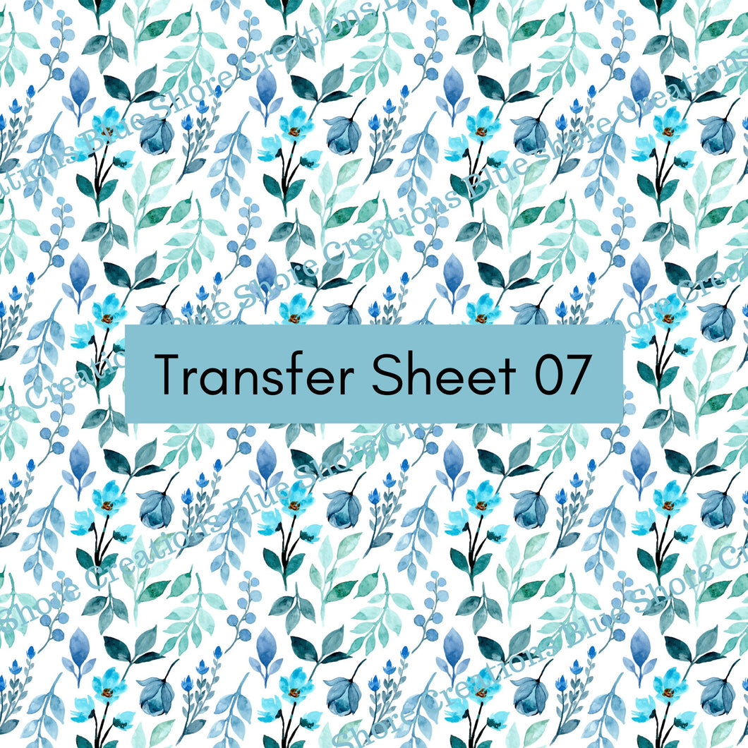 Transfer 07 | Blue Shore Floral | Polymer Clay Transfer Sheet