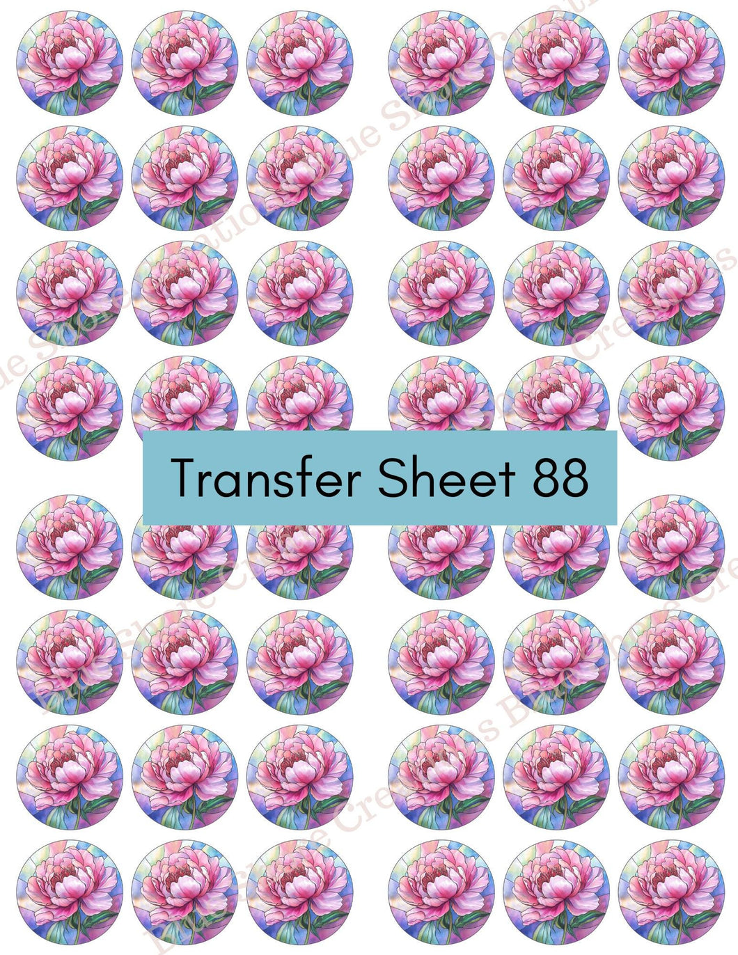 Transfer 88 | Pink Peony | Stained Glass | Polymer Clay Transfer Sheet